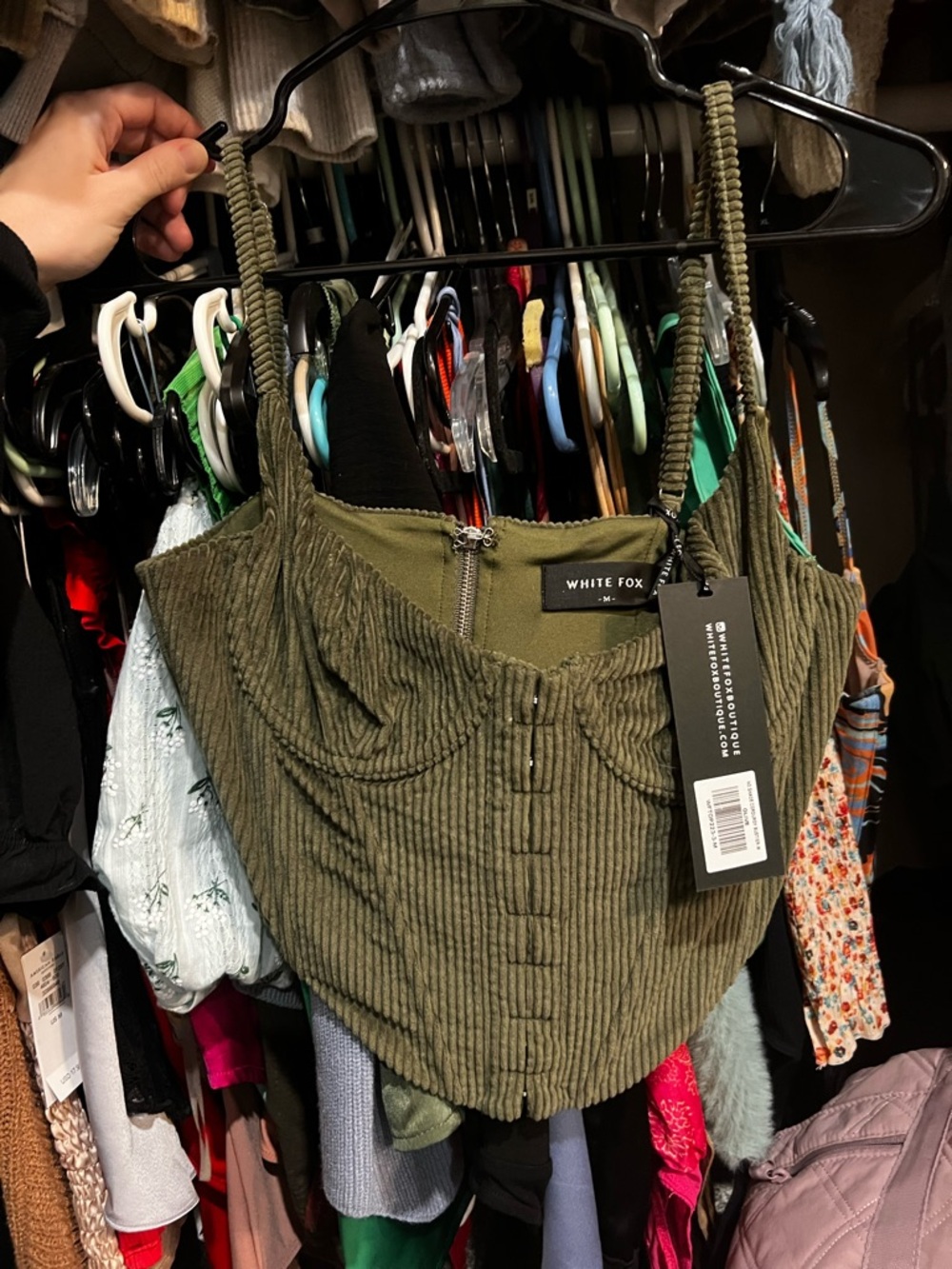 White Fox Boutique Olive Green Ribbed Corset Crop Top